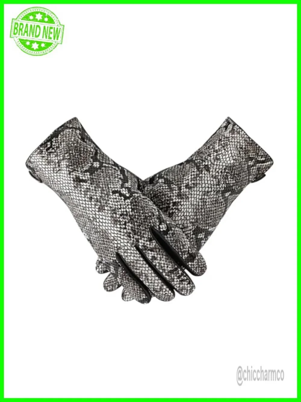 Genuine Lambskin Leather Snakeskin Gloves - Touchscreen Compatible Cashmere